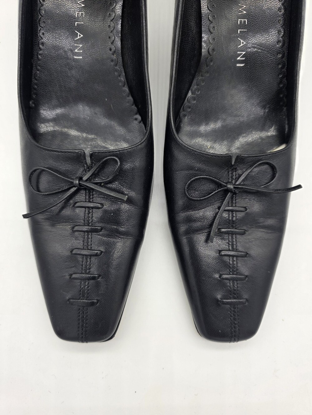 Antonio Melani Black Leather Square Toe Bow Kitten Heel Pumps Shoes Size 7.5 - Picture 12 of 16